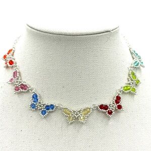Hand Crafted Crystal Butterfly Necklace Multicolor
